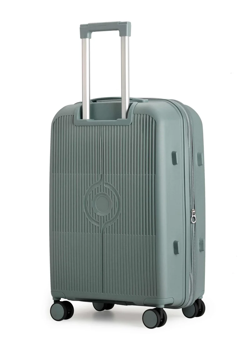 Cabinpro green Unisex Expandable Large Checked PP Fashion Trolley Lightweight Hard Shell Spinner luggage with 360° Degree 4 Twin Wheel and Double Zippers CP003 Green  | Best Price UAE